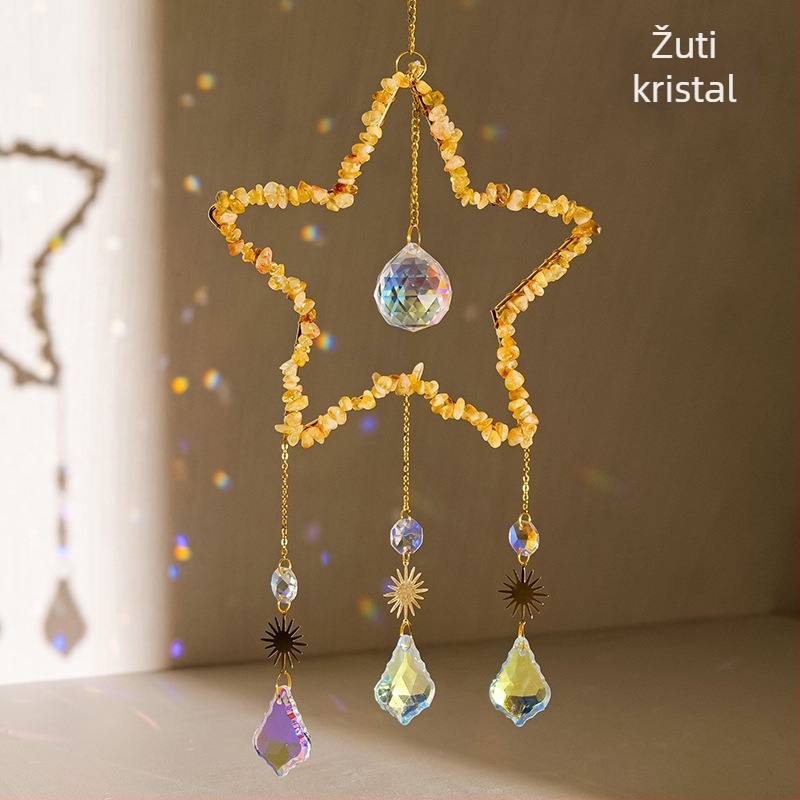 Kristalni sun catcher s petokrakom zvijezdom — viseći ukras za vrt, Runyangshi kristalni kamen, moderan minimalistički stil, poklon spreman