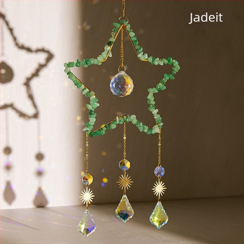 Kristalni sun catcher s petokrakom zvijezdom — viseći ukras za vrt, Runyangshi kristalni kamen, moderan minimalistički stil, poklon spreman