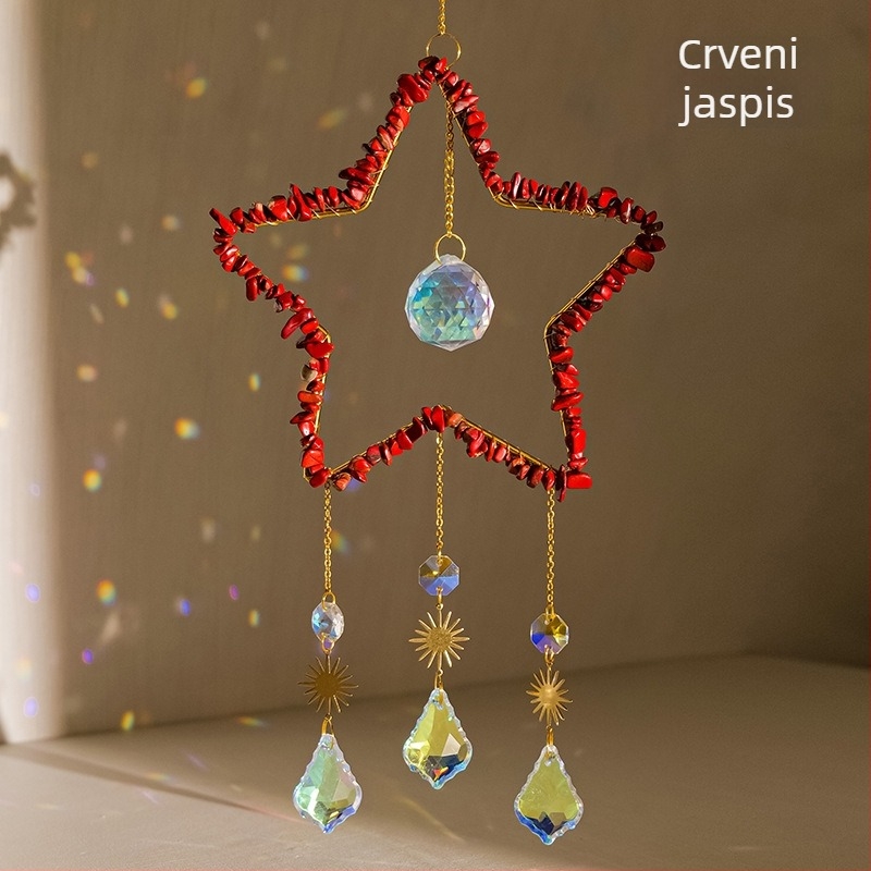 Kristalni sun catcher s petokrakom zvijezdom — viseći ukras za vrt, Runyangshi kristalni kamen, moderan minimalistički stil, poklon spreman