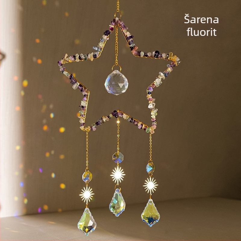 Kristalni sun catcher s petokrakom zvijezdom — viseći ukras za vrt, Runyangshi kristalni kamen, moderan minimalistički stil, poklon spreman