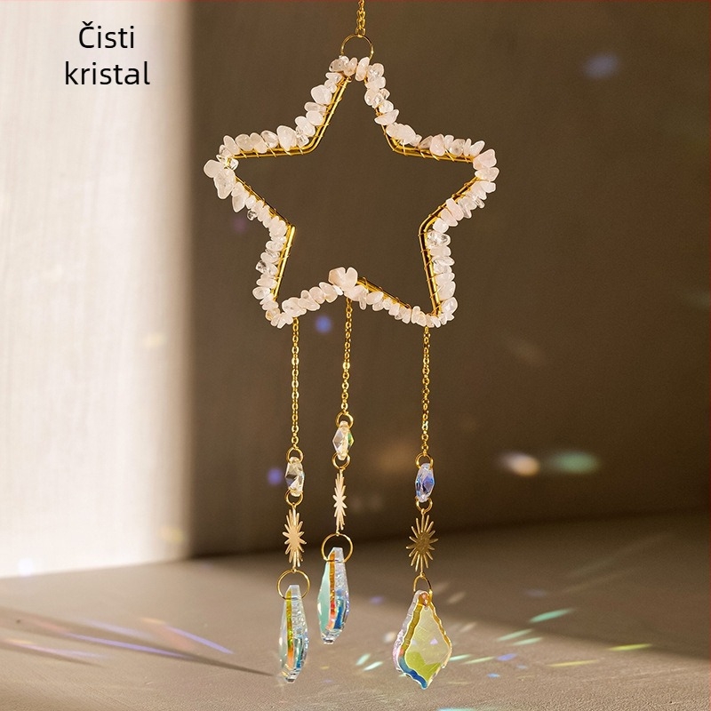 Kristalni sun catcher s petokrakom zvijezdom — viseći ukras za vrt, Runyangshi kristalni kamen, moderan minimalistički stil, poklon spreman