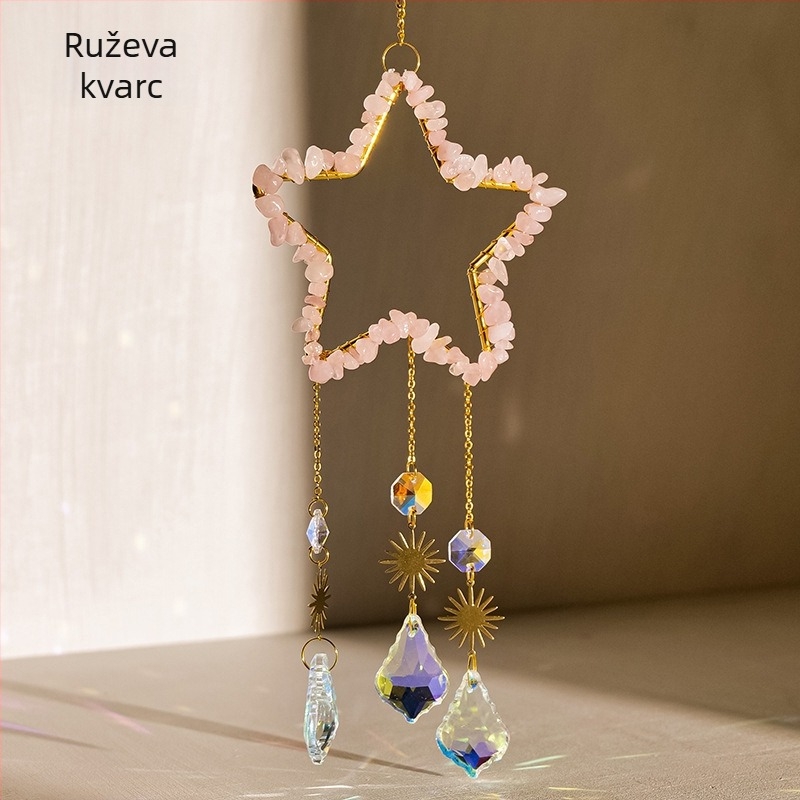 Kristalni sun catcher s petokrakom zvijezdom — viseći ukras za vrt, Runyangshi kristalni kamen, moderan minimalistički stil, poklon spreman
