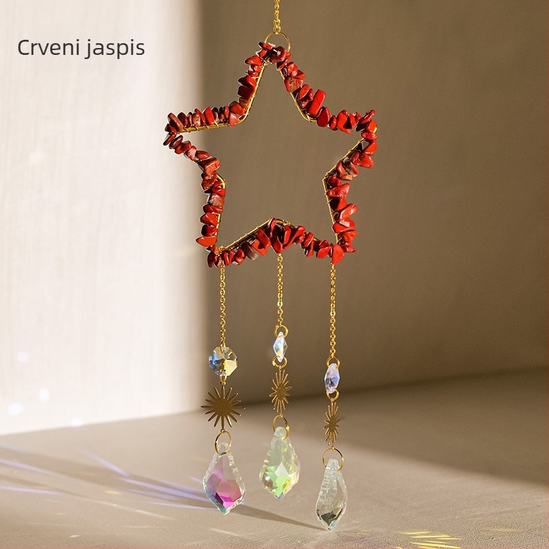 Kristalni sun catcher s petokrakom zvijezdom — viseći ukras za vrt, Runyangshi kristalni kamen, moderan minimalistički stil, poklon spreman