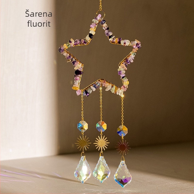 Kristalni sun catcher s petokrakom zvijezdom — viseći ukras za vrt, Runyangshi kristalni kamen, moderan minimalistički stil, poklon spreman