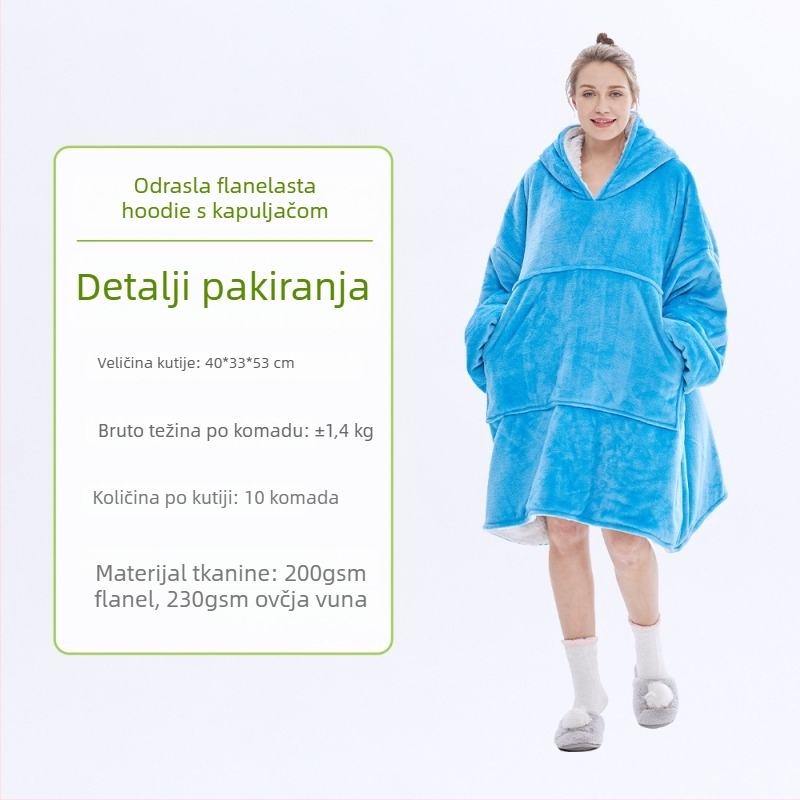 Flanel deka s kapuljačom, poliester, 300–500 g, dugi rukavi, mogućnost prilagođavanja