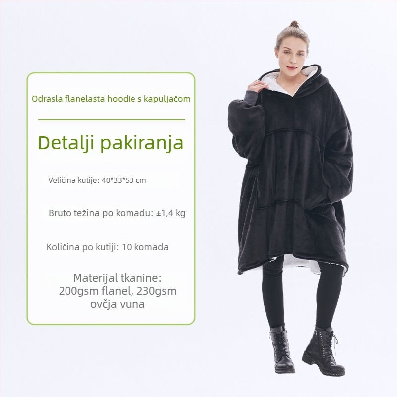 Flanel deka s kapuljačom, poliester, 300–500 g, dugi rukavi, mogućnost prilagođavanja