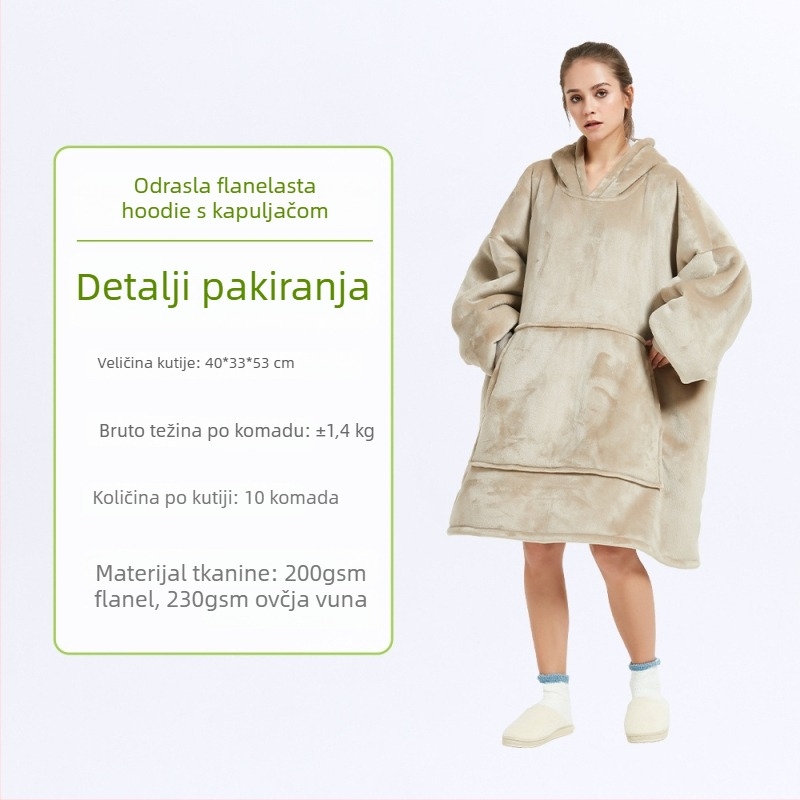 Flanel deka s kapuljačom, poliester, 300–500 g, dugi rukavi, mogućnost prilagođavanja