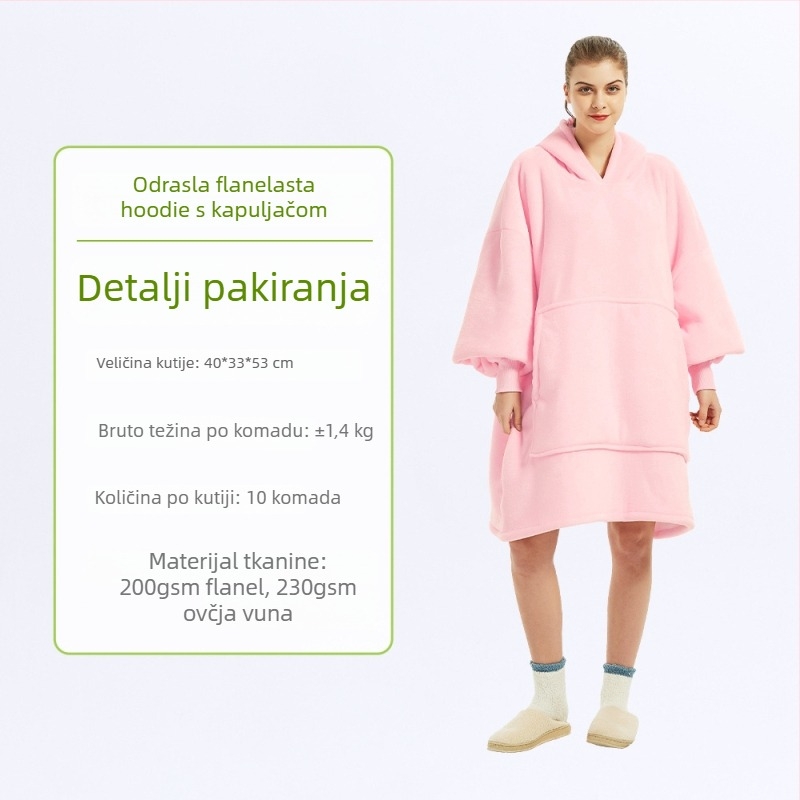 Flanel deka s kapuljačom, poliester, 300–500 g, dugi rukavi, mogućnost prilagođavanja