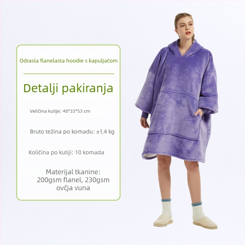 Flanel deka s kapuljačom, poliester, 300–500 g, dugi rukavi, mogućnost prilagođavanja