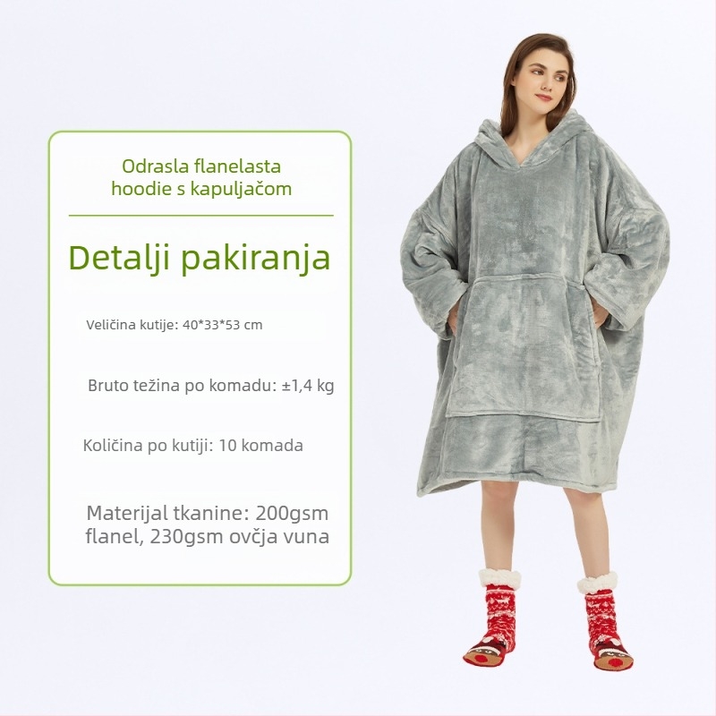 Flanel deka s kapuljačom, poliester, 300–500 g, dugi rukavi, mogućnost prilagođavanja