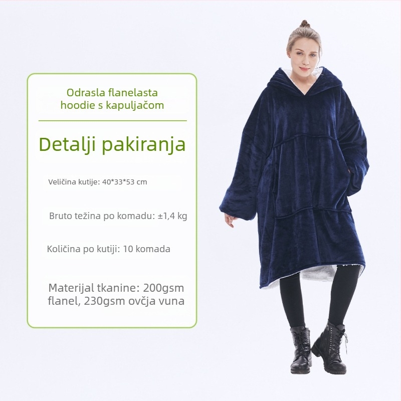 Flanel deka s kapuljačom, poliester, 300–500 g, dugi rukavi, mogućnost prilagođavanja