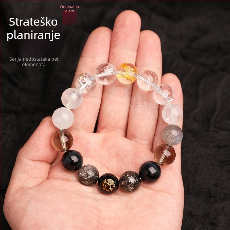 Narukvica od kristala pet elemenata — unisex, polirani prirodni kristali, Spring 2025, brend Sincerity Stone