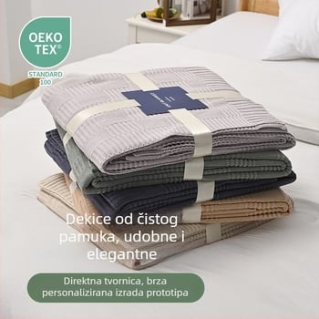 Pamučni pleteni pokrivač za kauč i krevet – prilagodljivo, jesen-zima, jednobojni uzorak, <300 g (Pamučna; <300 g; Jesen-zima; Jednobojni uzorak; Prilagodljivo)