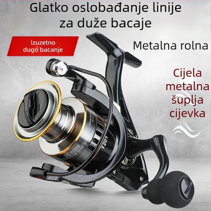 Spinning kolut s punim metalnim kućištem, duboka špulа, prednji kočioni mehanizam, zamjenjiva ručica za lijevu/desnu ruku, pogodan za morski i kameniti ribolov