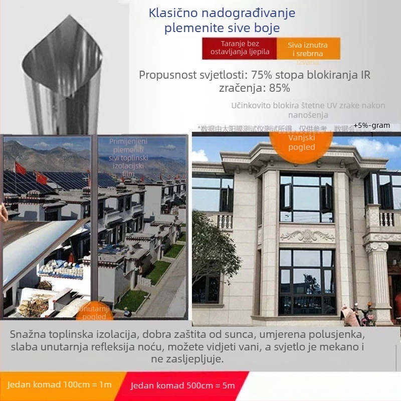 5 m izolacijski film za prozor – zaštita od sunca i privatnosti, folija za staklo balkon