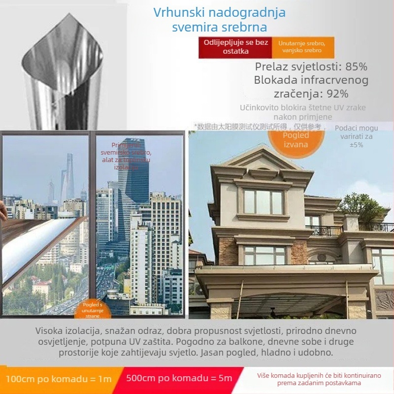 5 m izolacijski film za prozor – zaštita od sunca i privatnosti, folija za staklo balkon