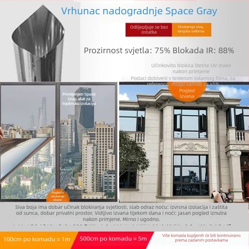 5 m izolacijski film za prozor – zaštita od sunca i privatnosti, folija za staklo balkon
