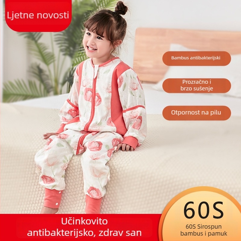 Dječji spavaći vreć s podijeljenim nogama, vlakna bambusa, antibakterijski, odvojivi rukavi, podstava od pamuka