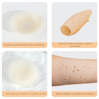 Silikonske grudne flastere - ultratanki, prozračni i nevidljivi; kružni oblik bradavice, sjajan završetak i dizajn s izrezima.