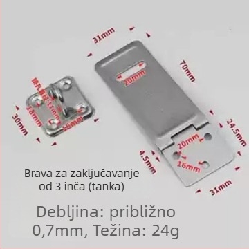 Pin-tip brava za vrata od nehrđajućeg čelika, pločica zaključavanja, površinska montaža, moderni minimalistički stil
