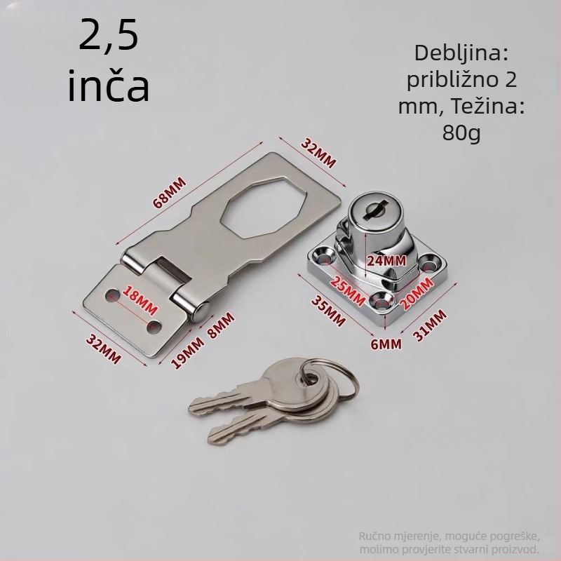 Pin-tip brava za vrata od nehrđajućeg čelika, pločica zaključavanja, površinska montaža, moderni minimalistički stil