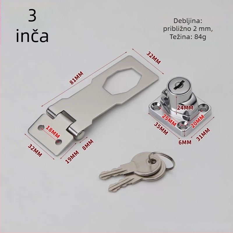 Pin-tip brava za vrata od nehrđajućeg čelika, pločica zaključavanja, površinska montaža, moderni minimalistički stil
