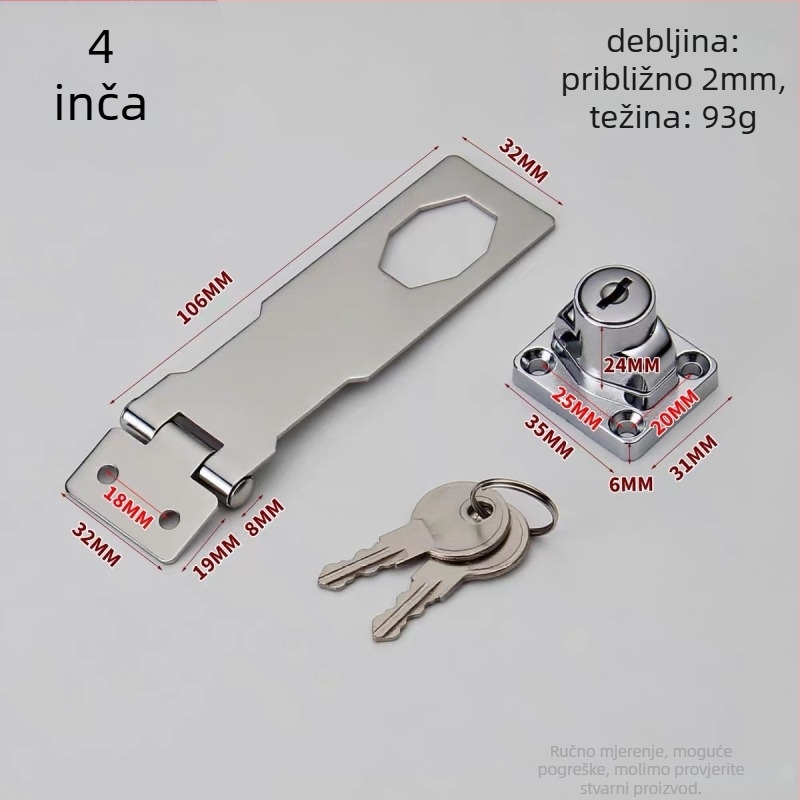 Pin-tip brava za vrata od nehrđajućeg čelika, pločica zaključavanja, površinska montaža, moderni minimalistički stil