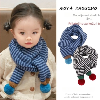 Unisex dječji prugasti pleteni šal za jesen/zimu, topao, izlazi 2025