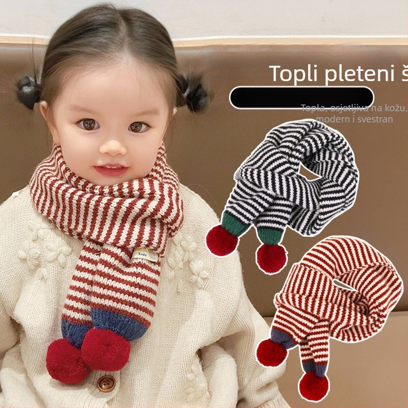 Unisex dječji prugasti pleteni šal za jesen/zimu, topao, izlazi 2025