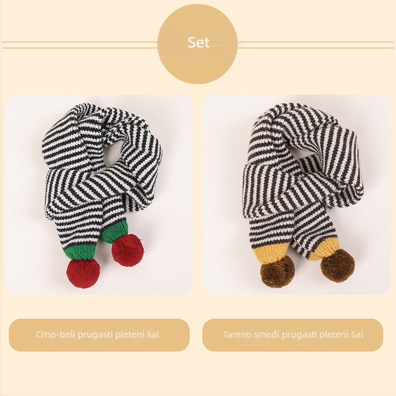 Unisex dječji prugasti pleteni šal za jesen/zimu, topao, izlazi 2025