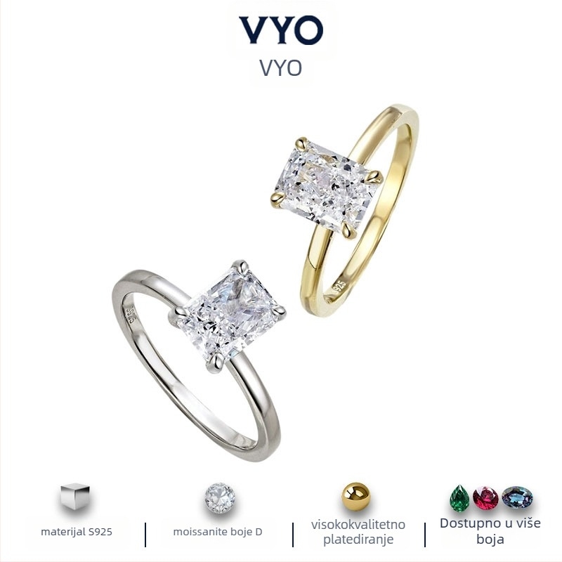 Moissanitni prsten s geometrijskim oblikom, od srebra 925, elektroplate, ženski stil