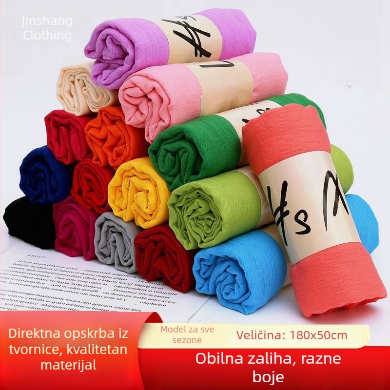 Ženski šal od pamuk-len materijala, jednofarban, tamnocrvene boje, topao za jesen-zimu