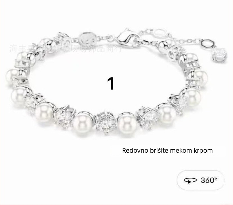 Set nakita od umjetnih bisera: ogrlica s klavikularnim lancem, naušnice, narukvica i prsten; materijal: imitacijski biseri; privjesak: legura; oblici: srce/kapljica/zvonić