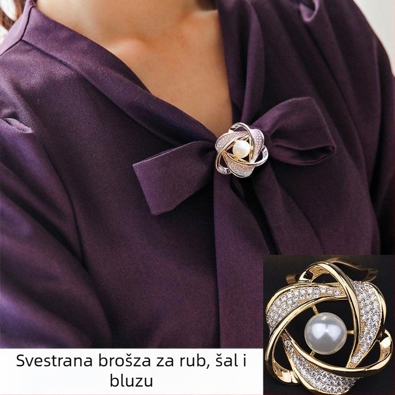 Broš s kristalima i čvorom u kutu, svestrana kopča za šalu i pin za kaput, svjež i sladak stil