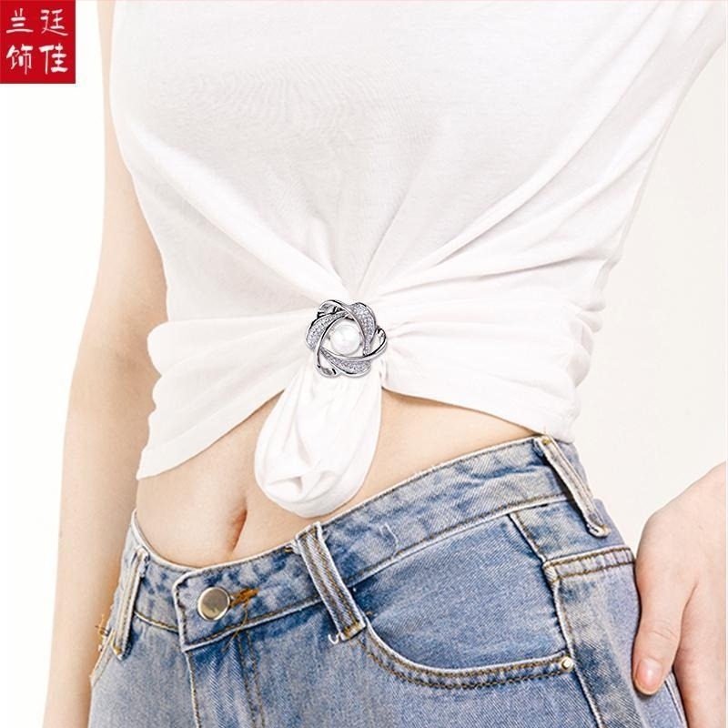 Broš s kristalima i čvorom u kutu, svestrana kopča za šalu i pin za kaput, svjež i sladak stil