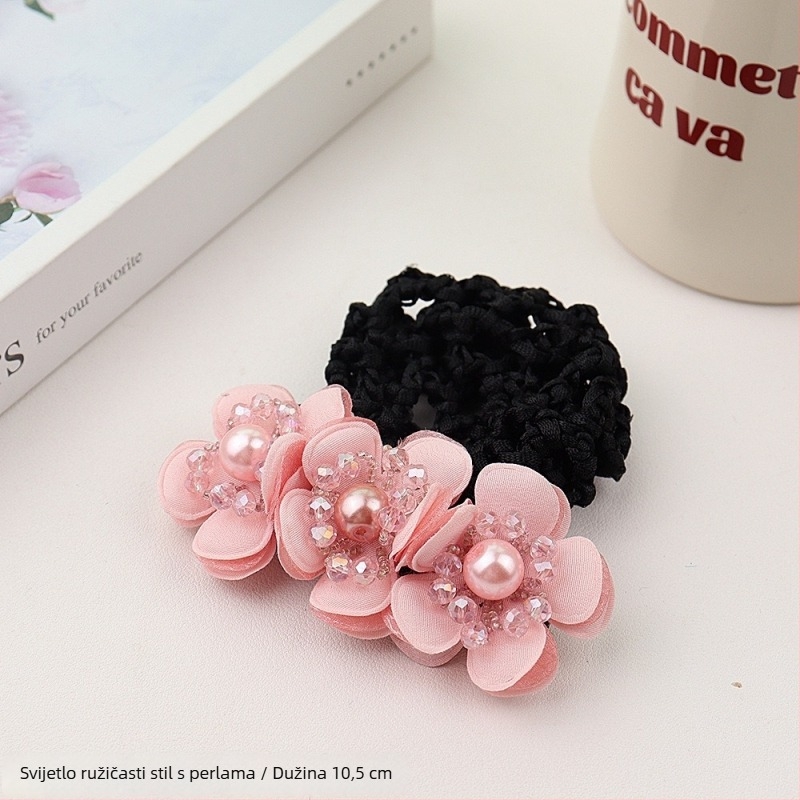 Aksesa kosu s bisernim cvijetom i oprugom za kosu, tkanina, minimalisticki stil, ručno rađeno, za žene