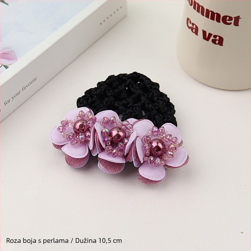 Aksesa kosu s bisernim cvijetom i oprugom za kosu, tkanina, minimalisticki stil, ručno rađeno, za žene