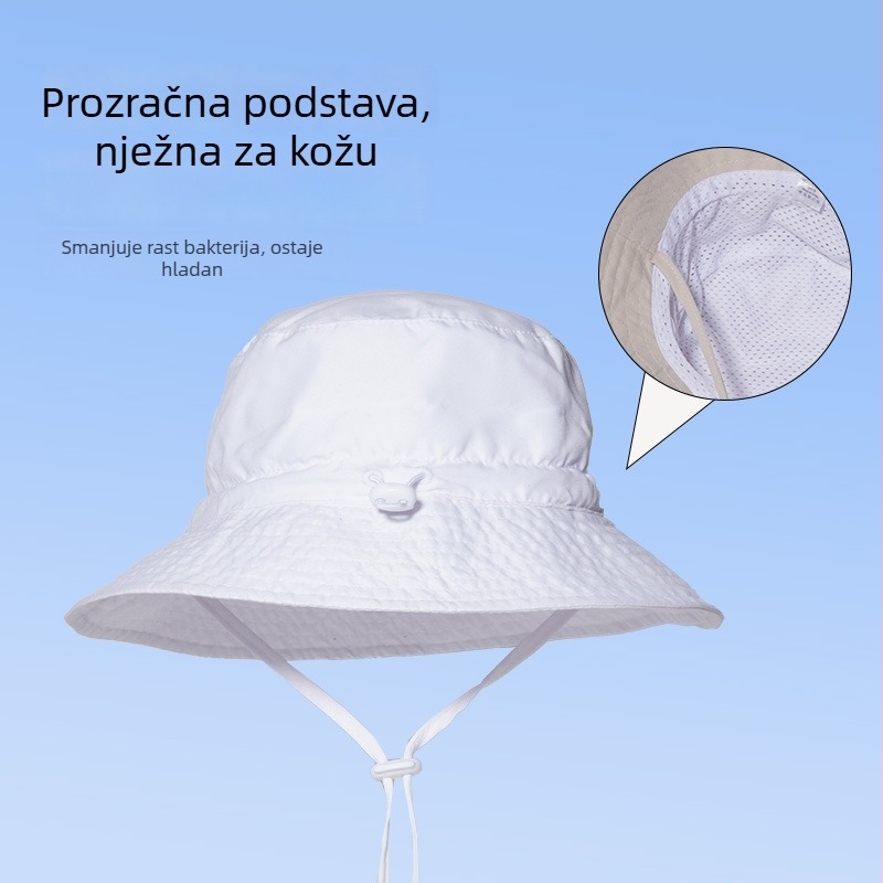 Dječja jednobojna ribarska kapa za ljeto s velikim obodom, UV zaštita, sladak plažni stil