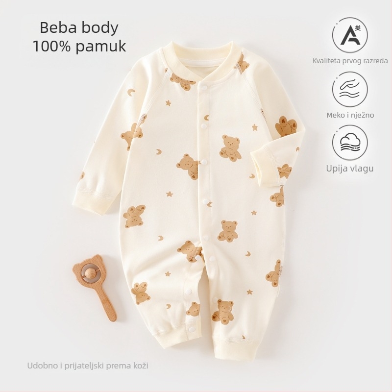 Dječji kombinezon od 100% pamuka, bezšivni jacquard, dugi rukav, unisex, za sve sezone, dječja pidžama za spavanje