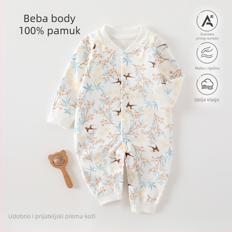 Dječji kombinezon od 100% pamuka, bezšivni jacquard, dugi rukav, unisex, za sve sezone, dječja pidžama za spavanje