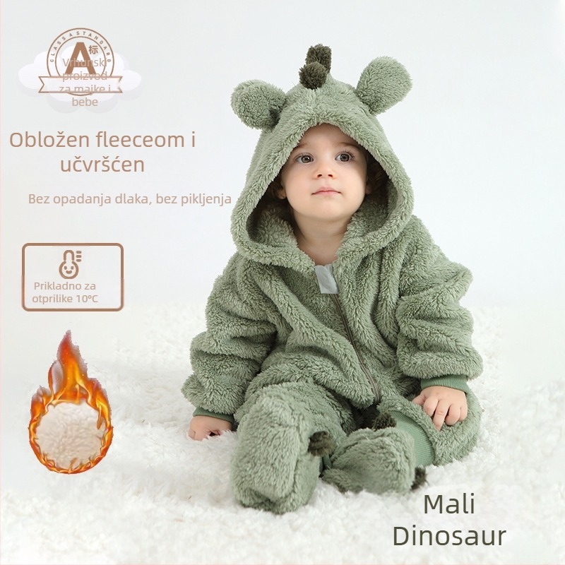 Bejbi kombinezon s Panda motivom, kapuljača od Sherpe, debeli materijal, zatvarač, za djecu 1–3 godine (visina 80–100 cm)