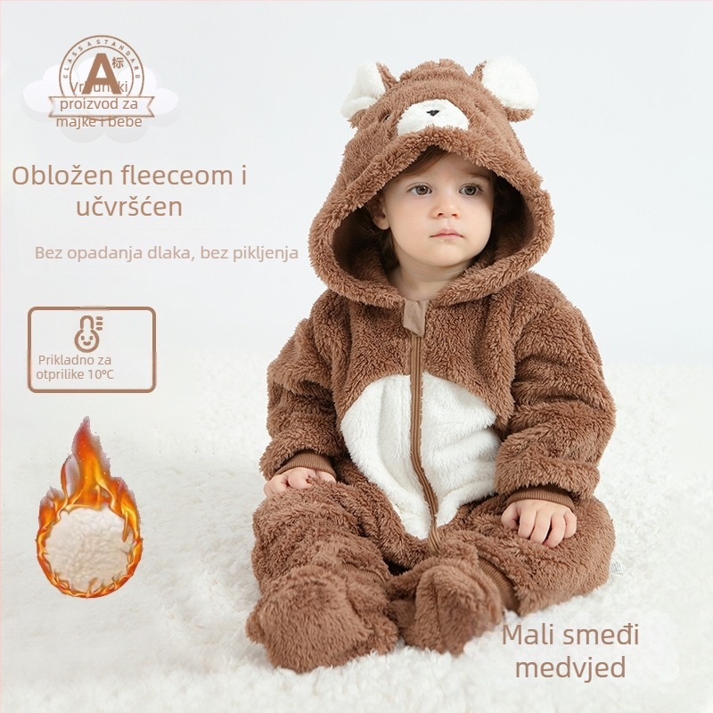 Bejbi kombinezon s Panda motivom, kapuljača od Sherpe, debeli materijal, zatvarač, za djecu 1–3 godine (visina 80–100 cm)