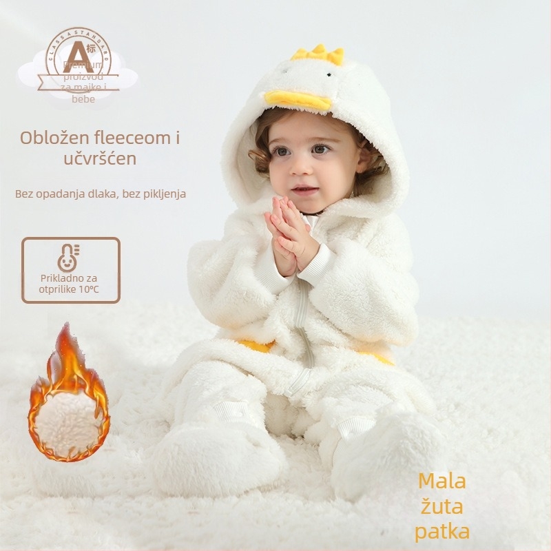 Bejbi kombinezon s Panda motivom, kapuljača od Sherpe, debeli materijal, zatvarač, za djecu 1–3 godine (visina 80–100 cm)