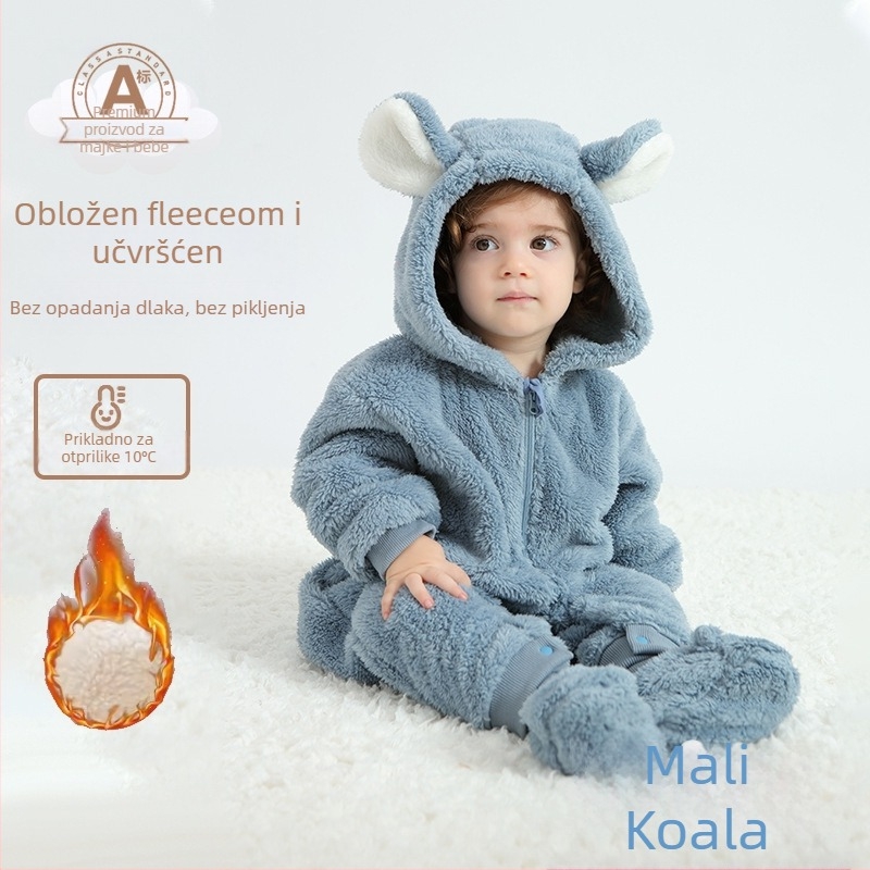 Bejbi kombinezon s Panda motivom, kapuljača od Sherpe, debeli materijal, zatvarač, za djecu 1–3 godine (visina 80–100 cm)