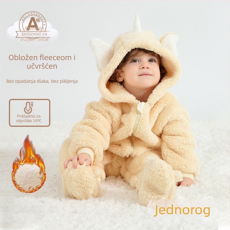 Bejbi kombinezon s Panda motivom, kapuljača od Sherpe, debeli materijal, zatvarač, za djecu 1–3 godine (visina 80–100 cm)