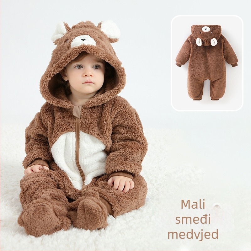 Bejbi kombinezon s Panda motivom, kapuljača od Sherpe, debeli materijal, zatvarač, za djecu 1–3 godine (visina 80–100 cm)