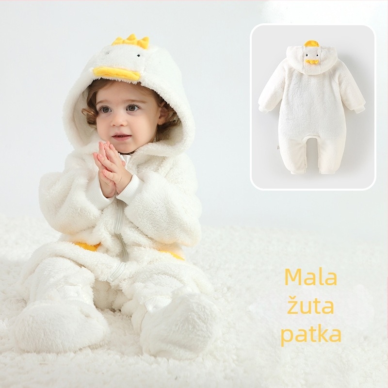 Bejbi kombinezon s Panda motivom, kapuljača od Sherpe, debeli materijal, zatvarač, za djecu 1–3 godine (visina 80–100 cm)