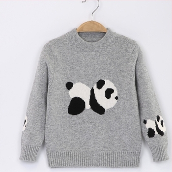 Dječji pulover s panda uzorkom, kašmir-vuna mješavina, dugačkih rukava, okrugli ovratnik
