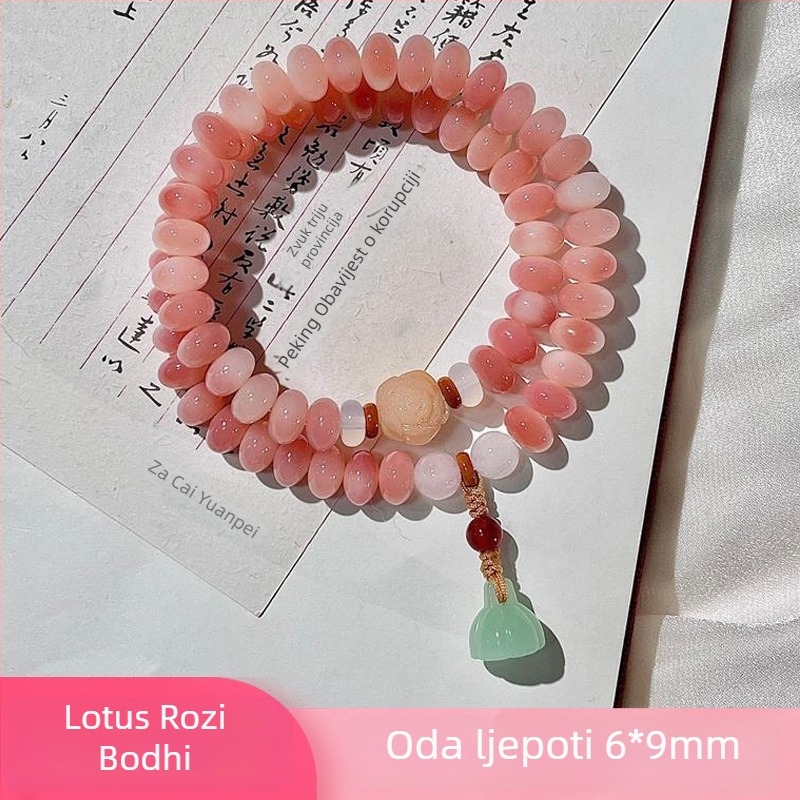 Narukvica od Bodhi korijena, breskvino-ružičasta boja, Tara nakit, unisex, 10 mm, 38 perli