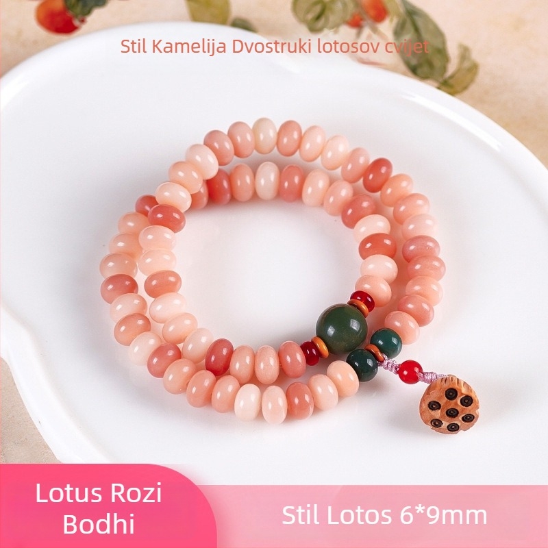 Narukvica od Bodhi korijena, breskvino-ružičasta boja, Tara nakit, unisex, 10 mm, 38 perli